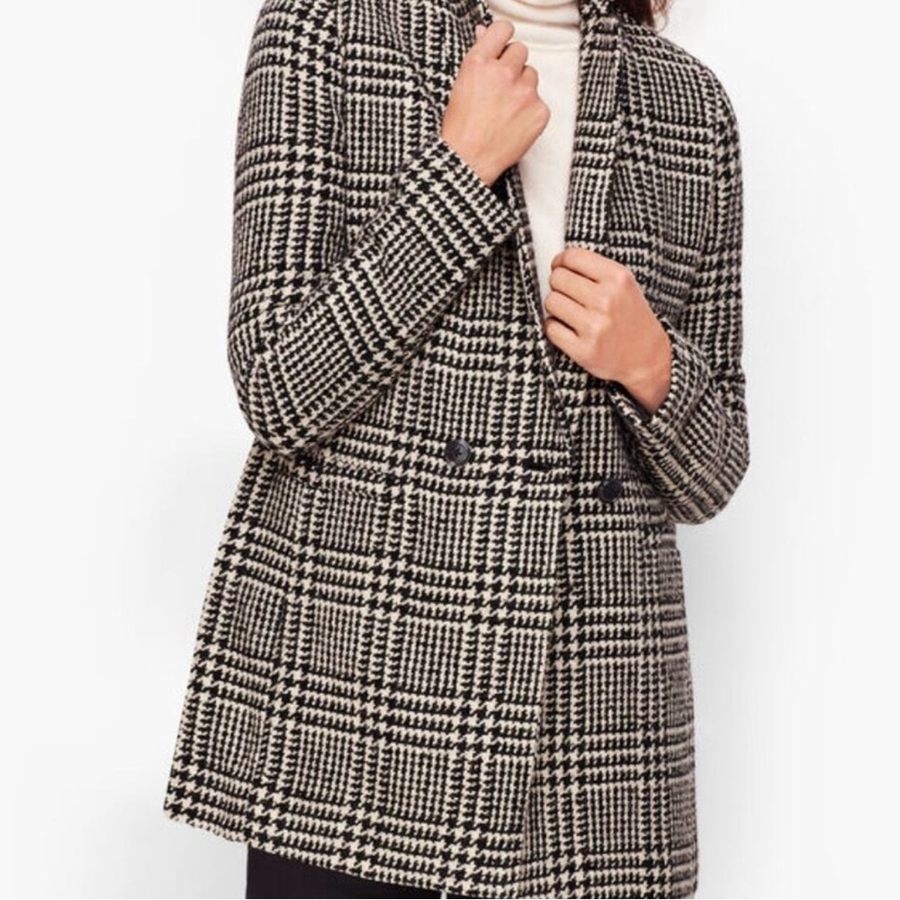 Talbots Plaid Wool-Blend Coatigan/ Blazer Black & Cream size 10